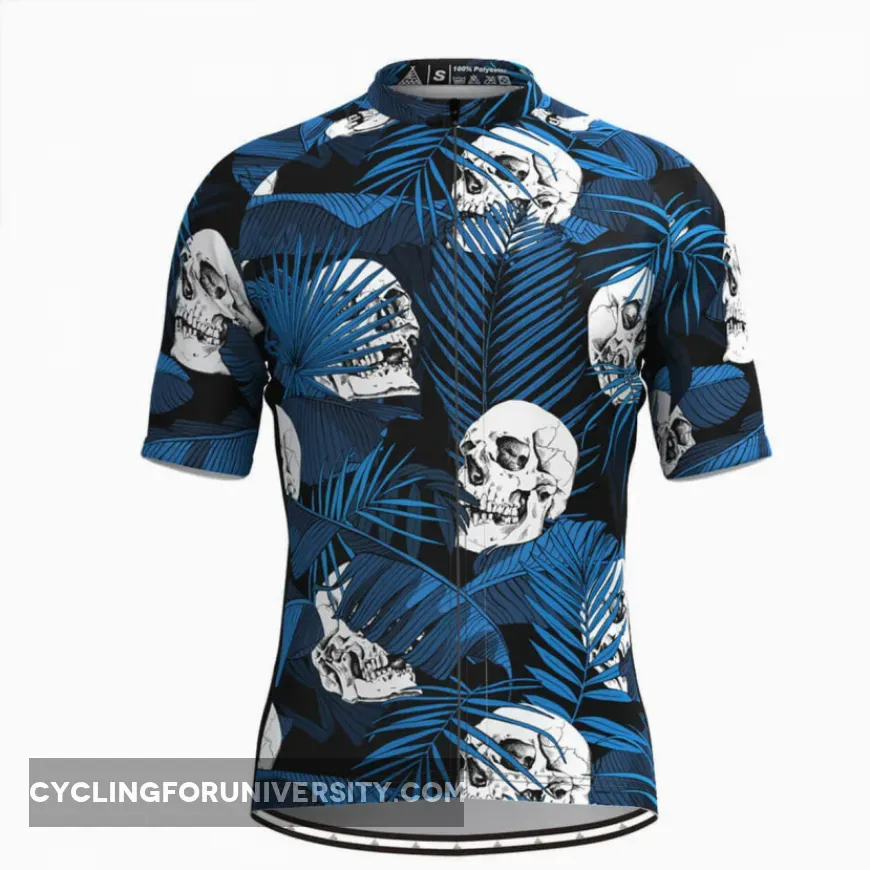 Men's Tropical & Skull Print Hawaiian Blue Cycling Jersey