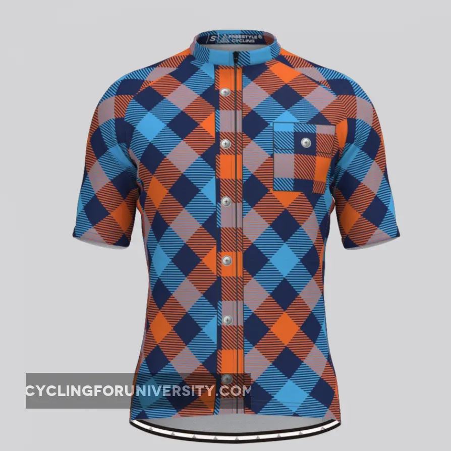 Plaid Checkered Shirt V12 Men's Cycling Jersey Outlet