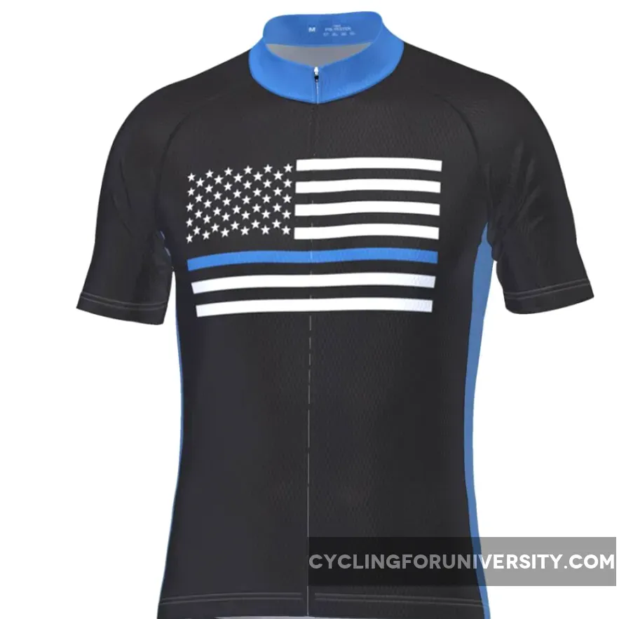 Men's Blue American Flag Short Sleeve Cycling Jersey, Thin Blue Line Shorts