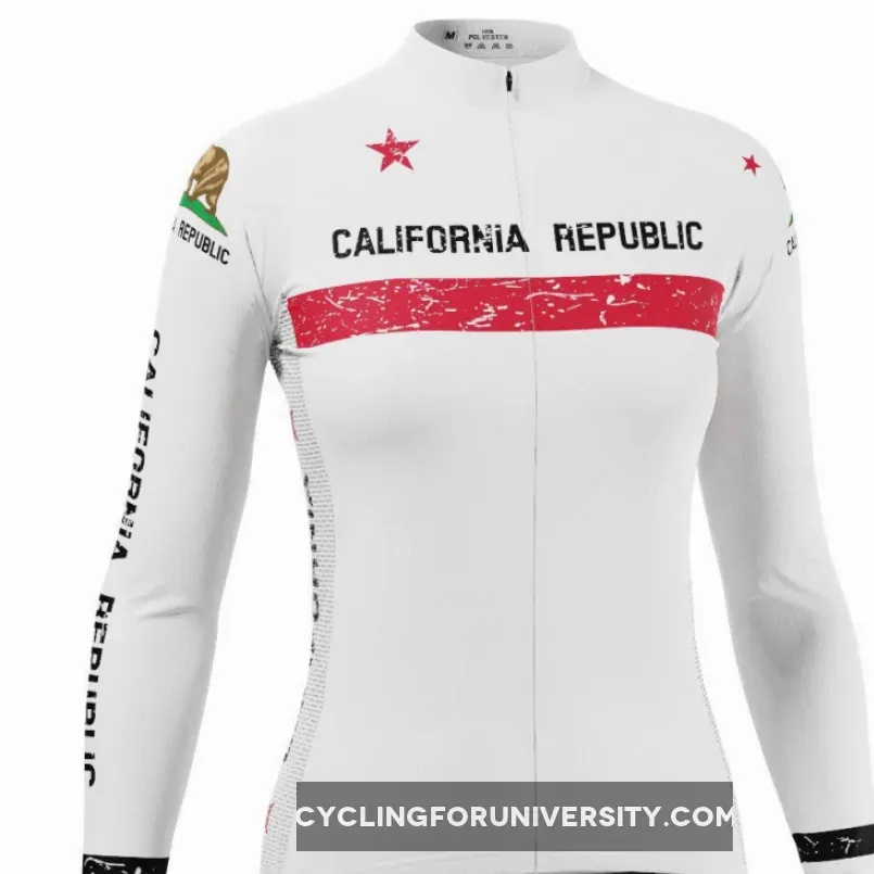 Women's California Republic Flag Long Sleeve Cycling Jersey #Womens Long Sleeve Cycling Jersey