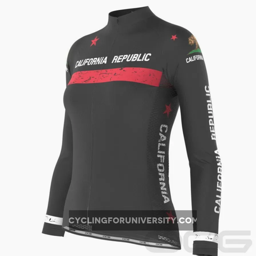 Women's California Republic Flag Long Sleeve Cycling Jersey #Womens Long Sleeve Cycling Jersey