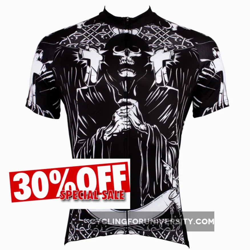ILPALADINO Men's Black Cycling Jersey Prayer Skull Bike Shirt Quick Dry Spring Autumn Exercise Bicycling Pro Cycle Clothing Racing Apparel Outdoor Sports Leisure Road Bike Wear Breathable 516