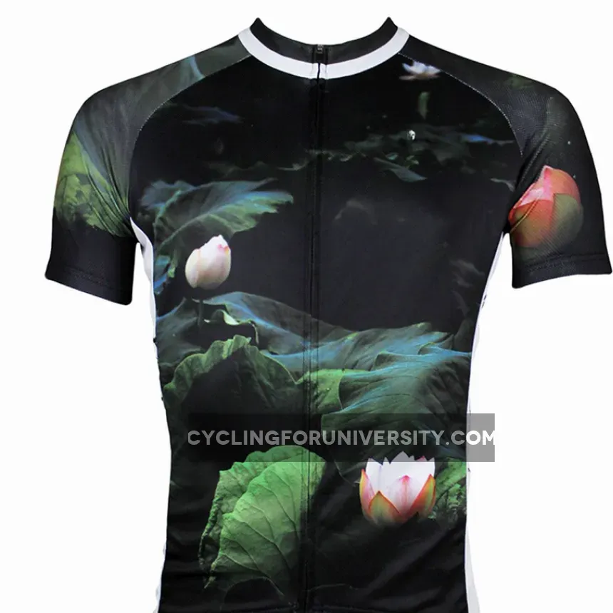 ILPALADINO Lotus Pond Nature Men's Cycling Mountain Bike Jersey Summer Lotus Breathable Bike Apparel Outdoor Sports Gear Leisure Biking T-shirt Black NO.147