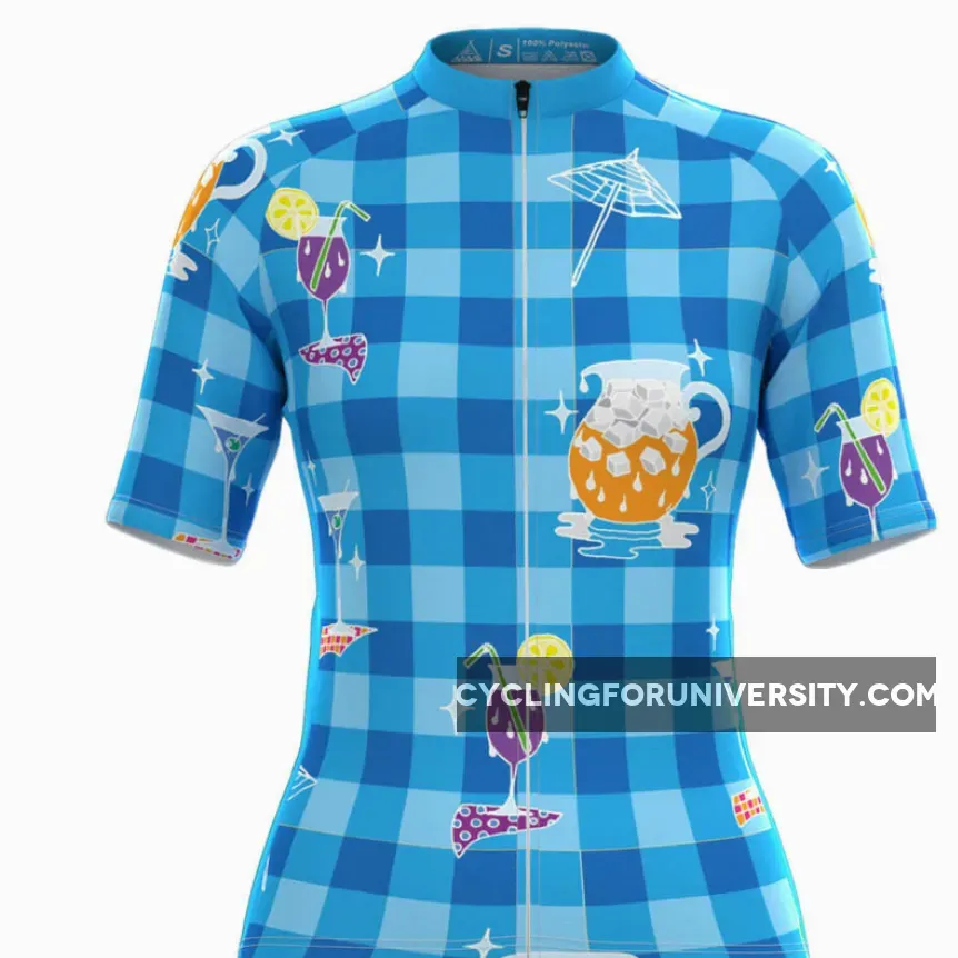 Women's Summer Time Blue Plaid Cycling Jersey For Sale