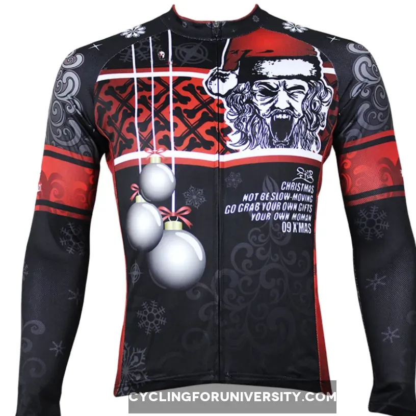 Hot Sale Cycling Jersey Cycling Clothing Wholesale Spring and Summer Men's Long-sleeved Jersey Santa Claus Design Christmas Gifts Black and Red NO.090