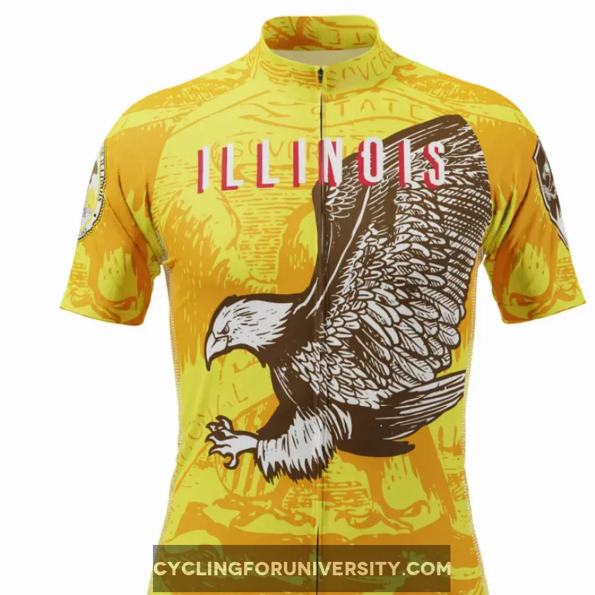 Men's Illinois Flag USA State Short Sleeve Cycling Jersey Illinois Bike Jersey