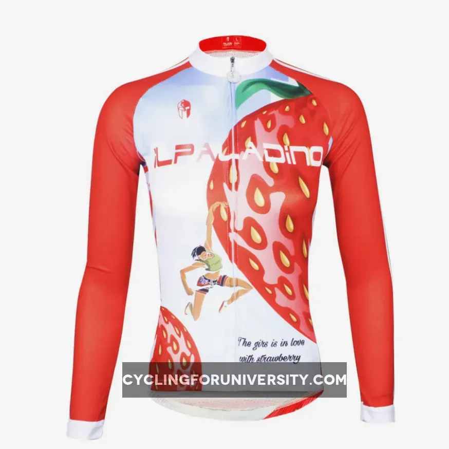 ILPALADINO Fruit Food Strawberry Red Women's Long Sleeves Cycling Jersey Spring Autumn Summer Outdoor Sports Gear Leisure Biking T-shirt NO.735