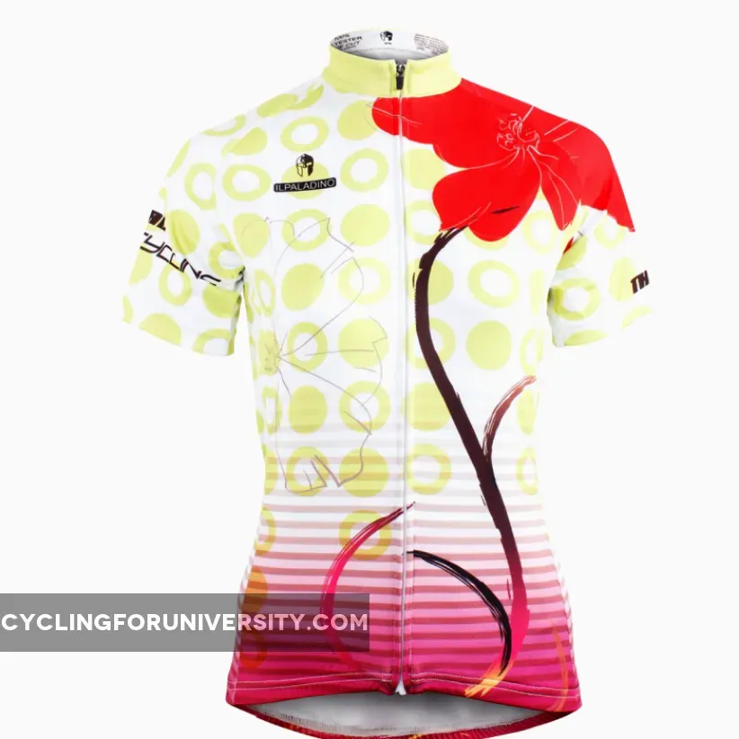 Ilpaladino Red Flowers Summer Women's Short-Sleeve Cycling Jersey Biking Shirts Breathable Outdoor Sports Gear Leisure Biking T-shirt Sports Clothes NO.597