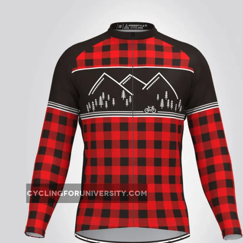 FC Classic Lumberjack Long sleeve Men's Cycling Jersey Red Black