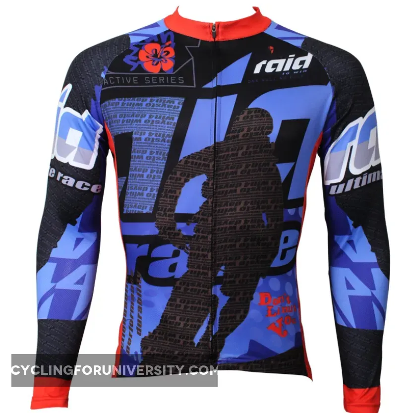 Men's Stylish Hidden-Zipper Long-sleeve Blue Cycling Jersey with Red-cuff Outdoor Bike Leisure Sport Shirt Winter Breathable Bicycle clothing(velvet) NO.383