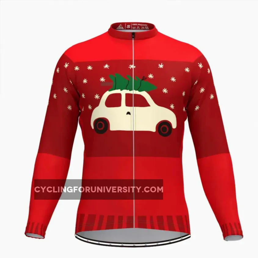 Christmas Tree Ugly Sweater Long Sleeve Cycling Jersey Red