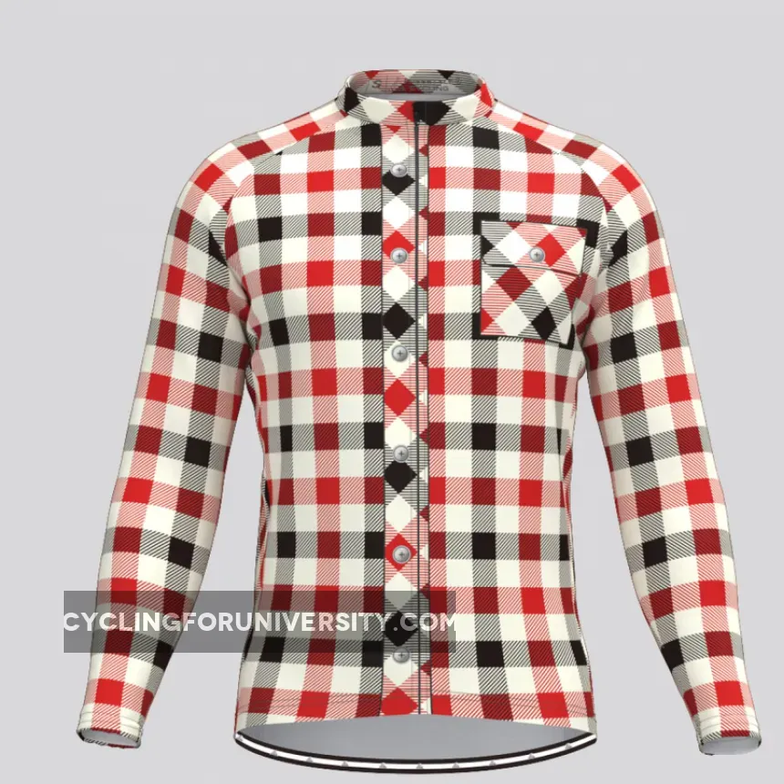 Plaid Checkered Shirt V6 Men's LS Cycling Jersey Outlet